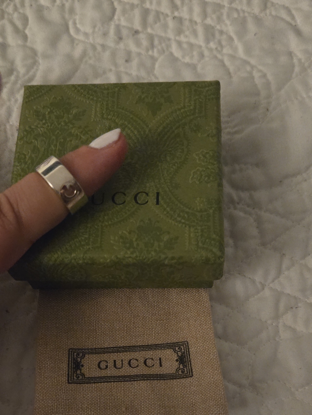 Authentic Gucci Wide Silver Logo Band Ring - Silver Unisex Size 5